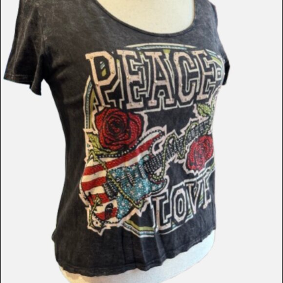 THE CLAS-SIC Peace-N-Love Graphic Tee with Gems Y2K Boho Rocker Edgy (Size S) - Picture 3 of 11